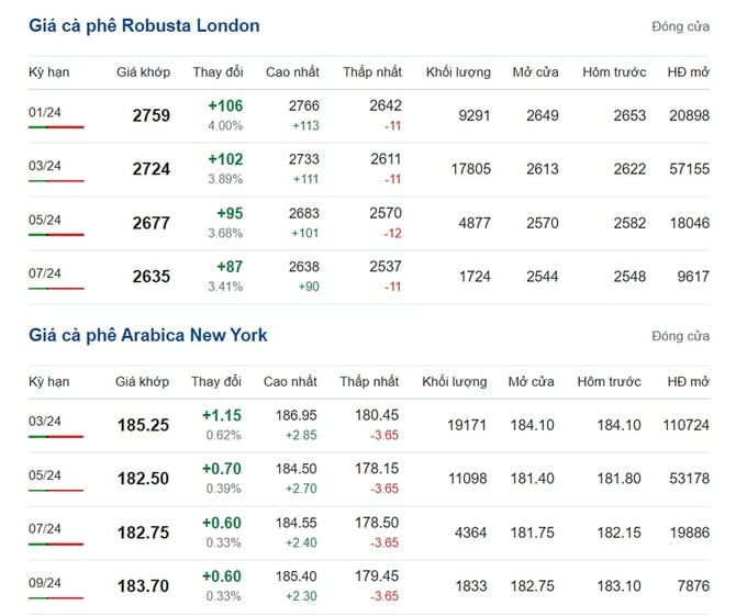 Giá Arabica và Robusta mới nhất ngày 13/12/2023
