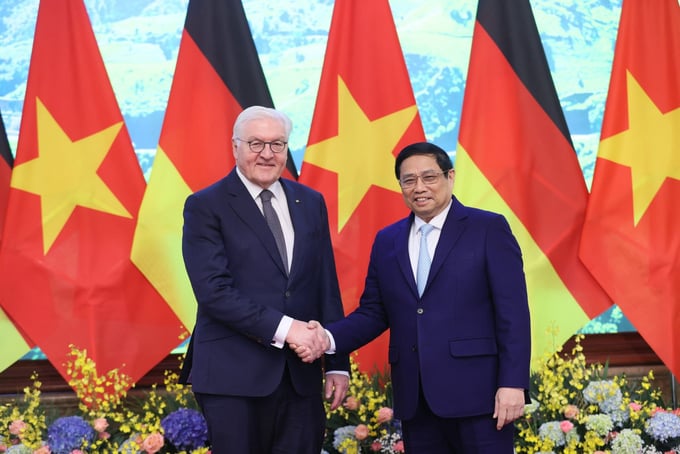 Thủ tướng Phạm Minh Chính có cuộc hội kiến với Tổng thống Đức Frank-Walter Steinmeier ngày 24/1. Ảnh: VGP.